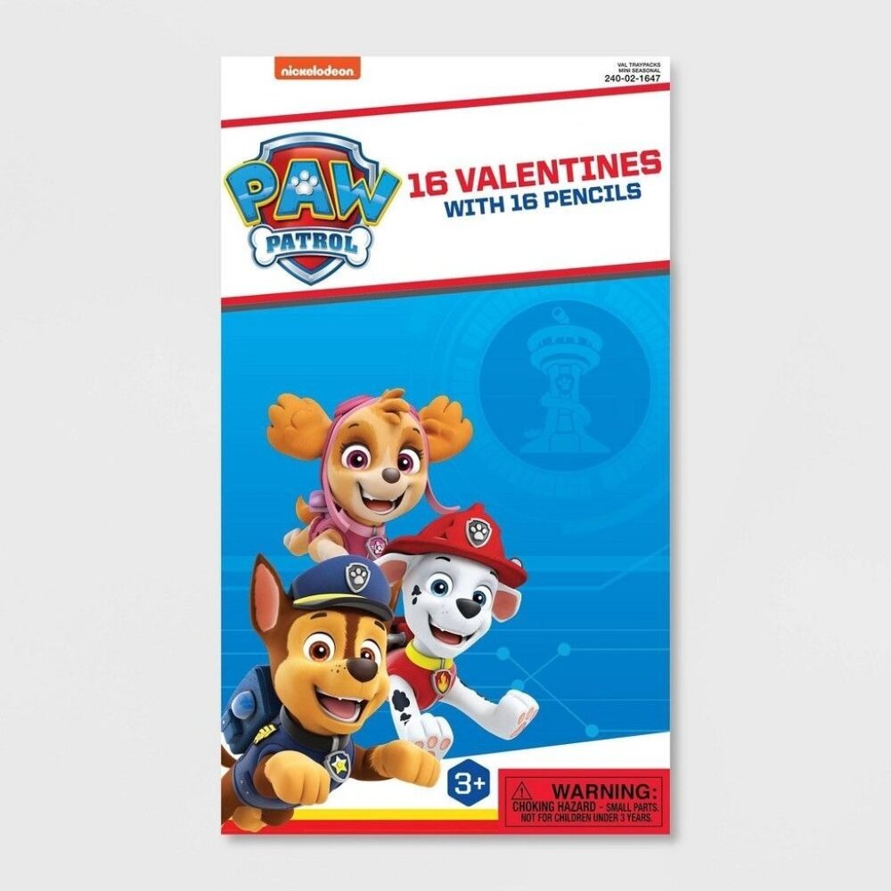 Paw Patrol Valentines Day Set With 16 Cards & 16 Yellow Graphite Pencils For Kid
